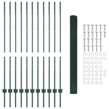 Fence with Posts Green 1.4 x 25 m Steel