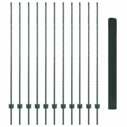 Fence with Posts Green 1.5 x 25 m Steel