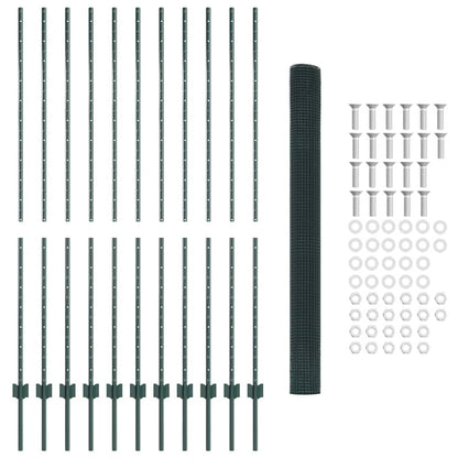Fence with Posts Green 1.6 x 25 m Steel
