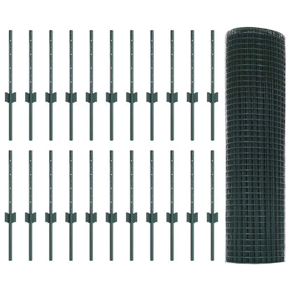 Fence with Posts Green 0.4 x 50 m Steel