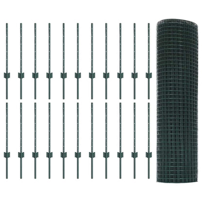 Fence with Posts Green 0.5 x 50 m Steel