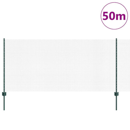 Fence with Posts Green 1 x 50 m Steel