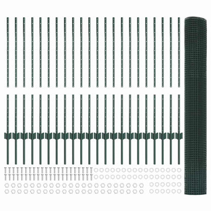 Fence with Posts Green 1 x 50 m Steel