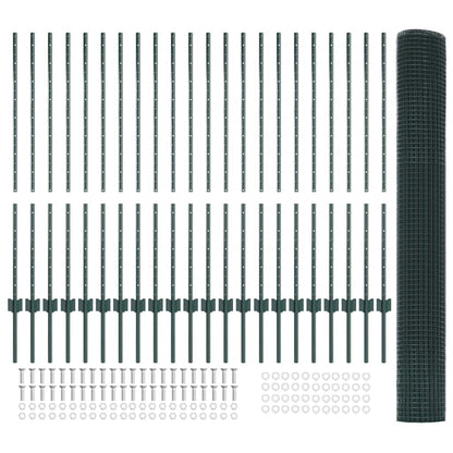 Fence with Posts Green 1.2 x 50 m Steel