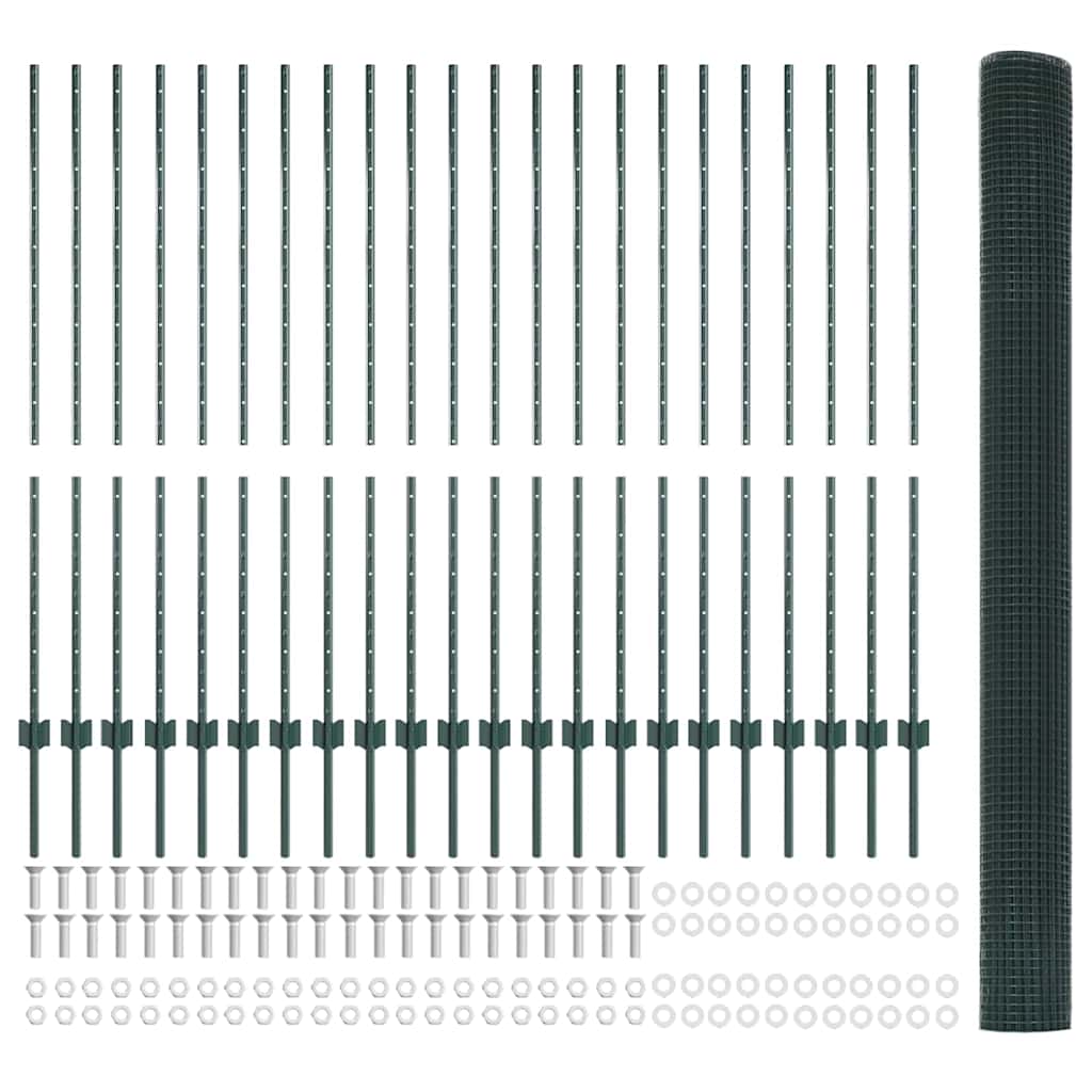Fence with Posts Green 1.4 x 50 m Steel
