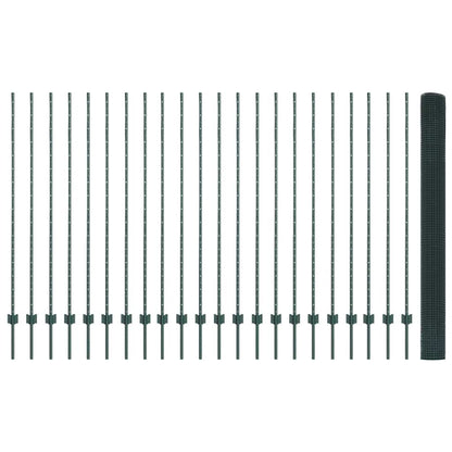 Fence with Posts Green 1.5 x 50 m Steel