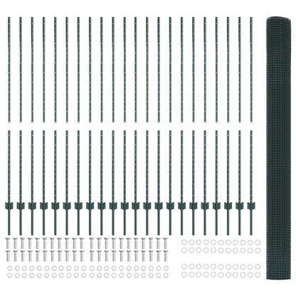 Fence with Posts Green 1.5 x 50 m Steel