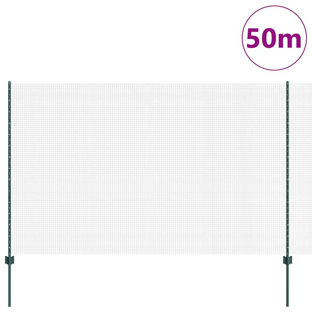 Fence with Posts Green 1.5 x 50 m Steel