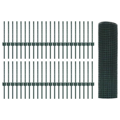 Fence with Posts Green 0.4 x 100 m Steel