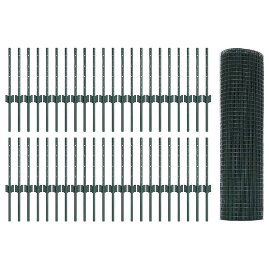 Fence with Posts Green 0.4 x 100 m Steel