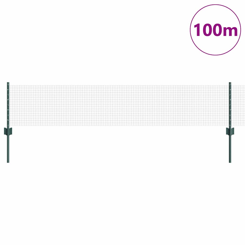Fence with Posts Green 0.4 x 100 m Steel