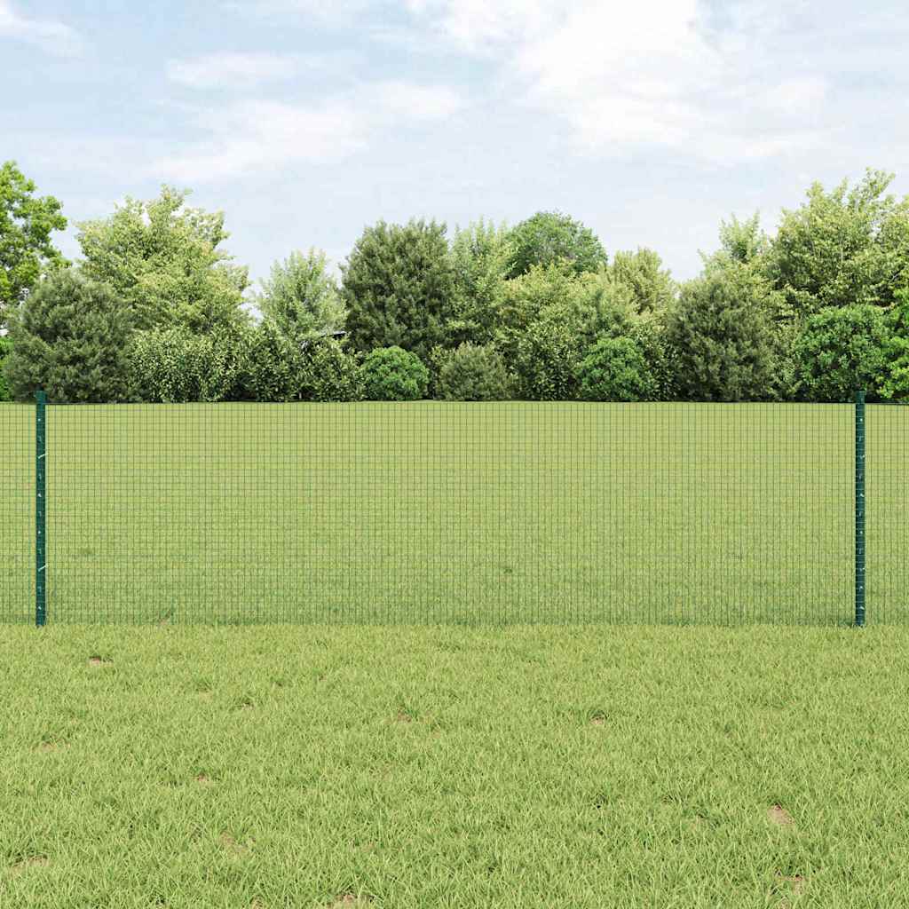 Fence with Posts Green 0.6 x 100 m Steel