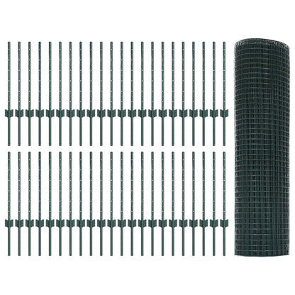 Fence with Posts Green 0.6 x 100 m Steel