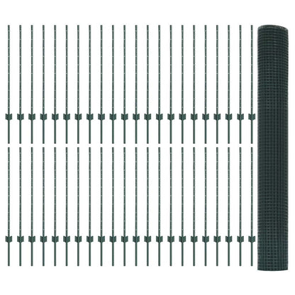 Fence with Posts Green 1 x 100 m Steel