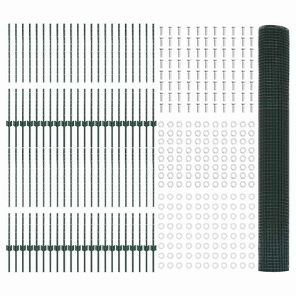 Fence with Posts Green 1 x 100 m Steel
