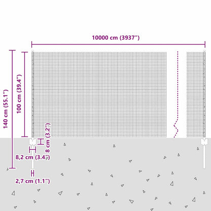 Fence with Posts Green 1 x 100 m Steel