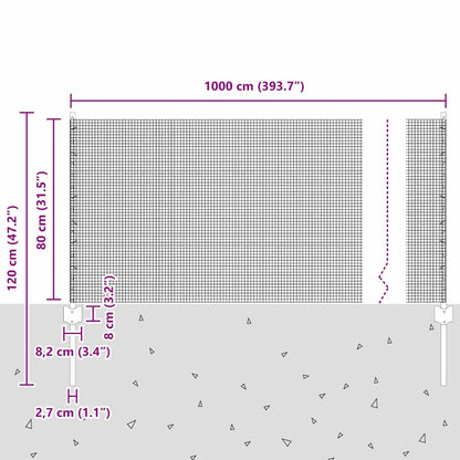 Fence with Posts Grey 0.8 x 10 m Steel