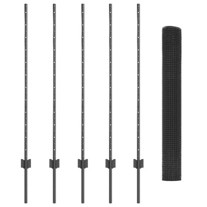 Fence with Posts Grey 1.2 x 10 m Steel