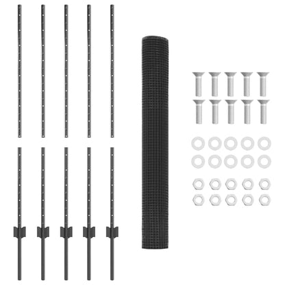 Fence with Posts Grey 1.2 x 10 m Steel