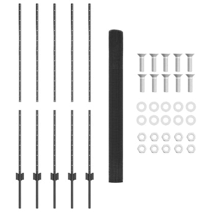 Fence with Posts Grey 1.4 x 10 m Steel