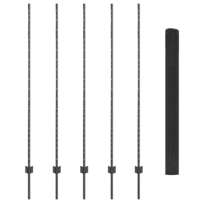 Fence with Posts Grey 1.6 x 10 m Steel