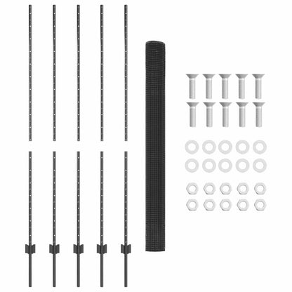 Fence with Posts Grey 1.6 x 10 m Steel