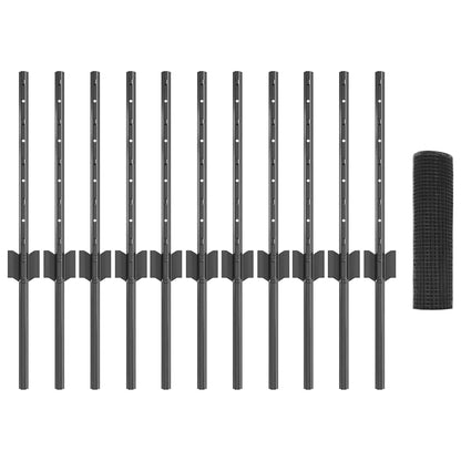 Fence with Posts Grey 0.4 x 25 m Steel