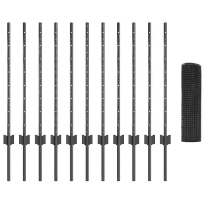 Fence with Posts Grey 0.8 x 25 m Steel