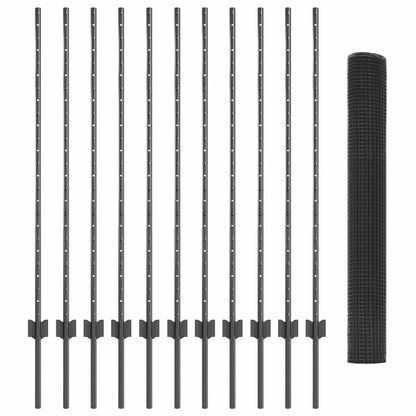 Fence with Posts Grey 1.2 x 25 m Steel