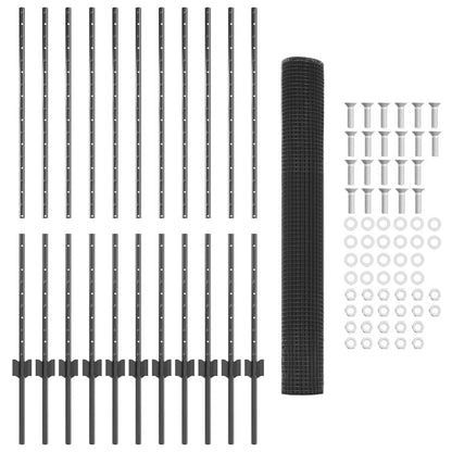 Fence with Posts Grey 1.2 x 25 m Steel