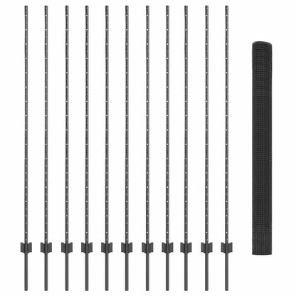 Fence with Posts Grey 1.5 x 25 m Steel