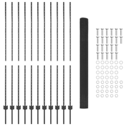 Fence with Posts Grey 1.5 x 25 m Steel