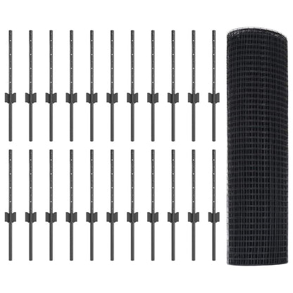Fence with Posts Grey 0.4 x 50 m Steel