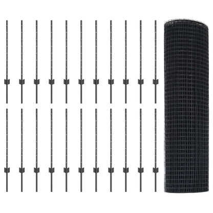 Fence with Posts Grey 0.8 x 50 m Steel