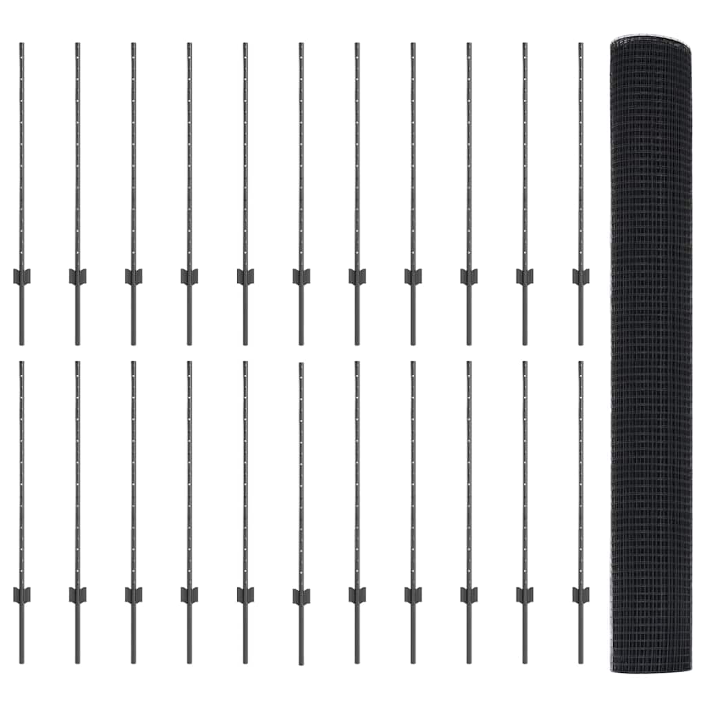Fence with Posts Grey 1 x 50 m Steel