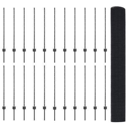 Fence with Posts Grey 1 x 50 m Steel