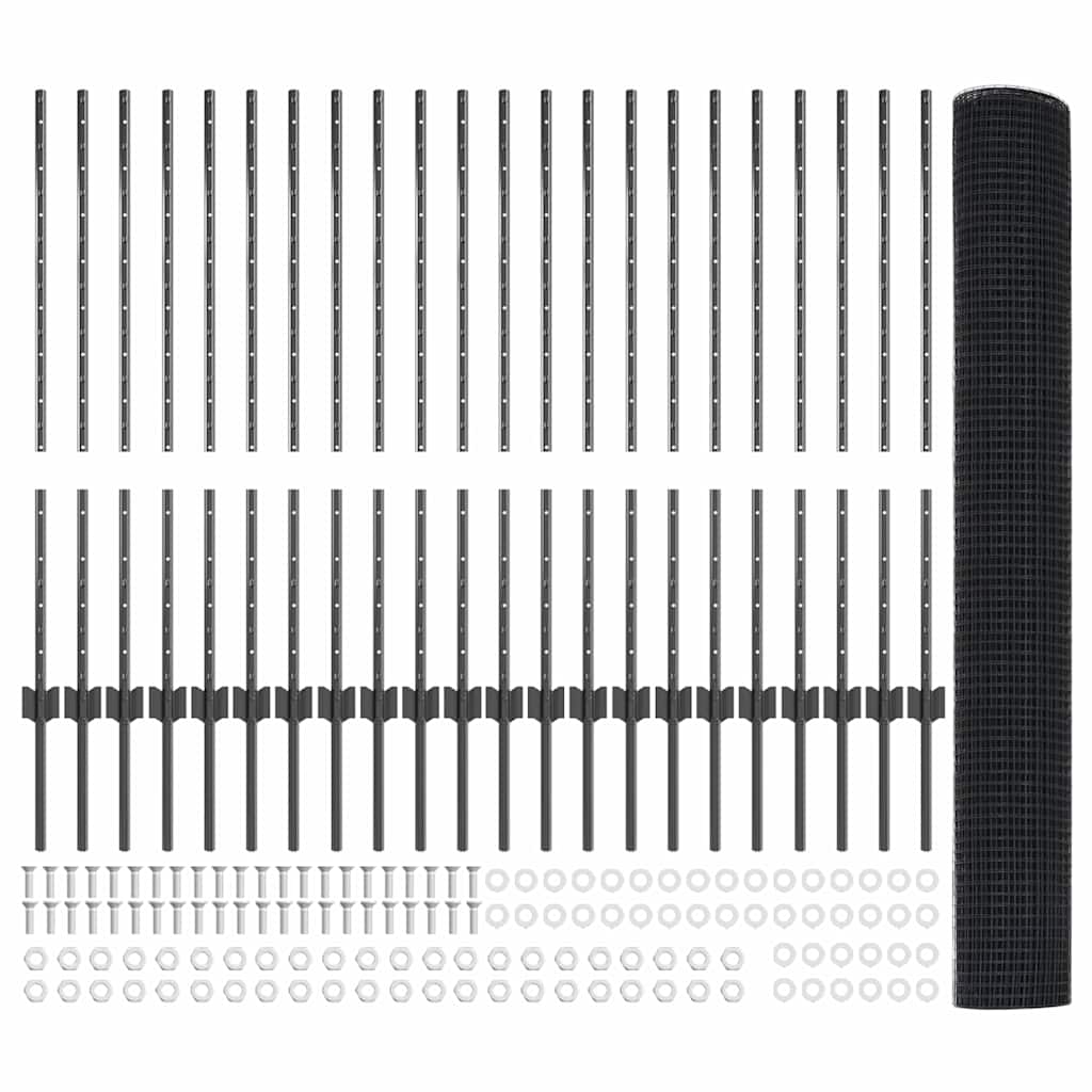 Fence with Posts Grey 1 x 50 m Steel