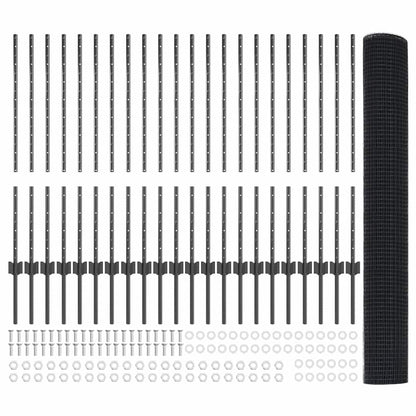 Fence with Posts Grey 1 x 50 m Steel