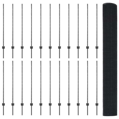 Fence with Posts Grey 1.2 x 50 m Steel