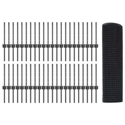 Fence with Posts Grey 0.4 x 100 m Steel