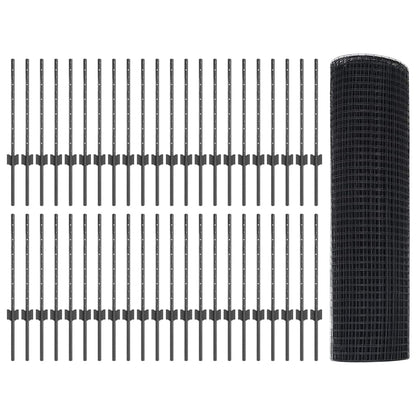 Fence with Posts Grey 0.5 x 100 m Steel