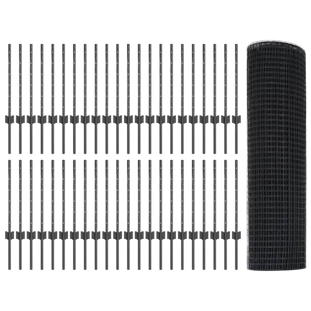 Fence with Posts Grey 0.6 x 100 m Steel
