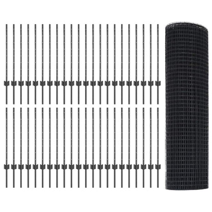 Fence with Posts Grey 0.8 x 100 m Steel