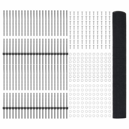 Fence with Posts Grey 1 x 100 m Steel