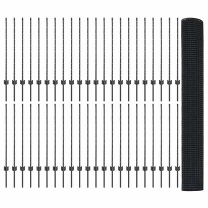 Fence with Posts Grey 1 x 100 m Steel
