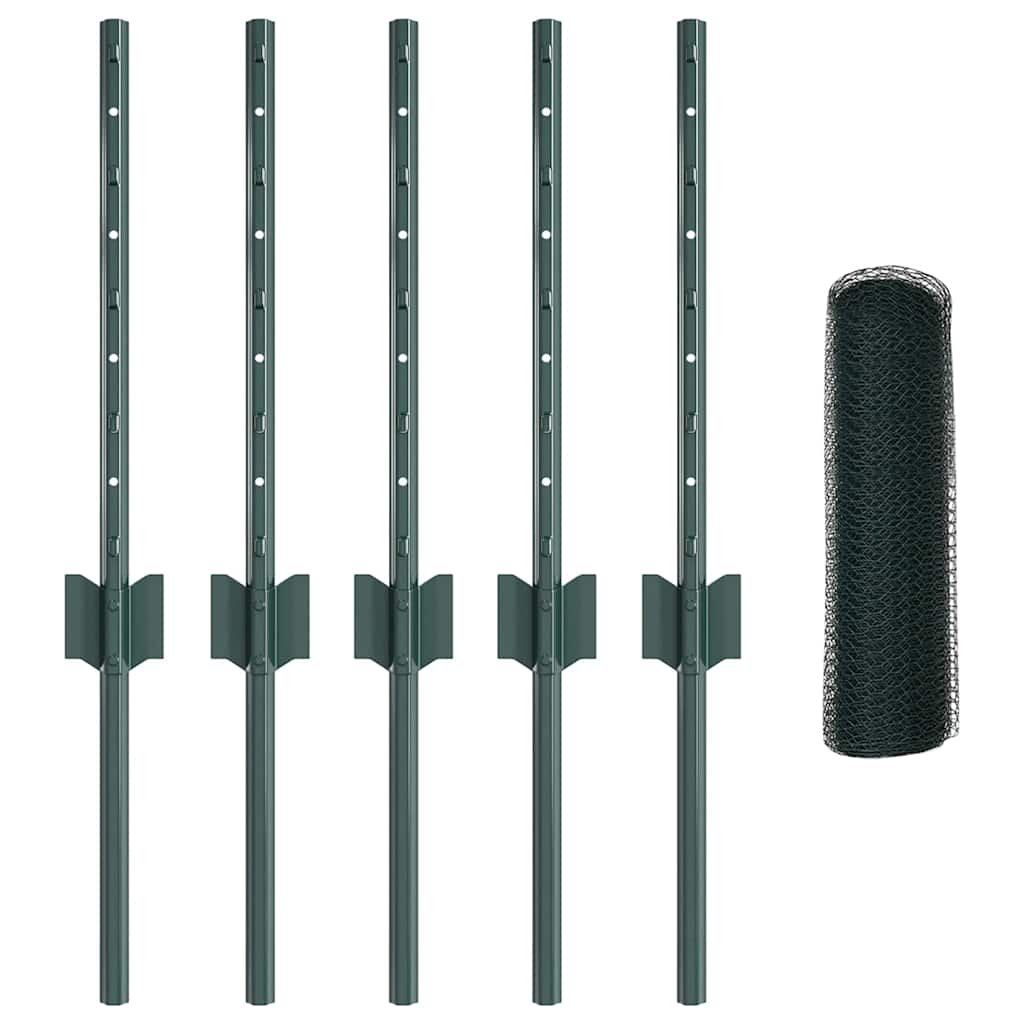 Fence with Posts Green 0.4 x 10 m Steel