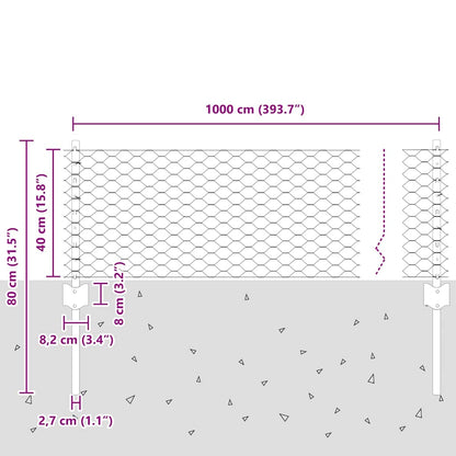 Fence with Posts Green 0.4 x 10 m Steel