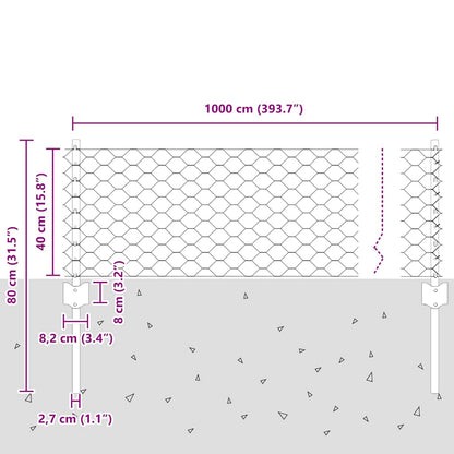 Fence with Posts Green 0.4 x 10 m Steel