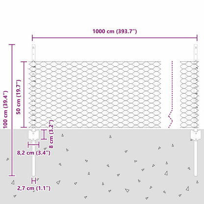 Fence with Posts Green 0.5 x 10 m Steel
