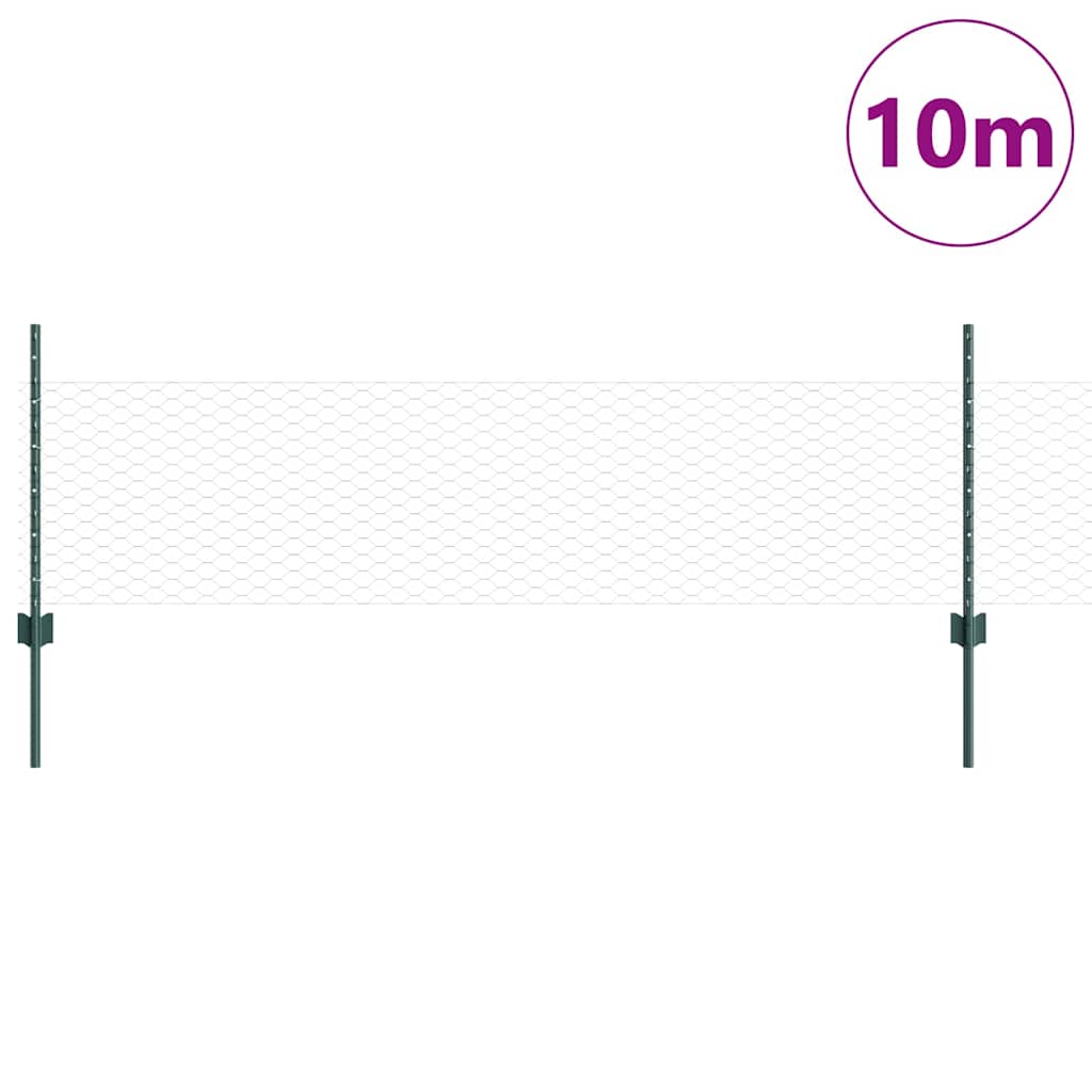 Fence with Posts Green 0.5 x 10 m Steel